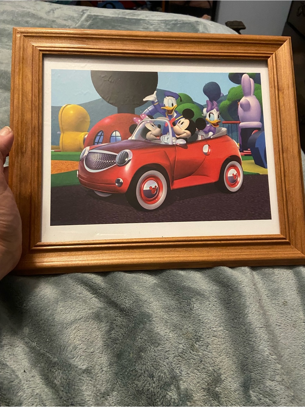 Framed authentic Disney Red Car Print Featuring Mickey & Friends 12x10